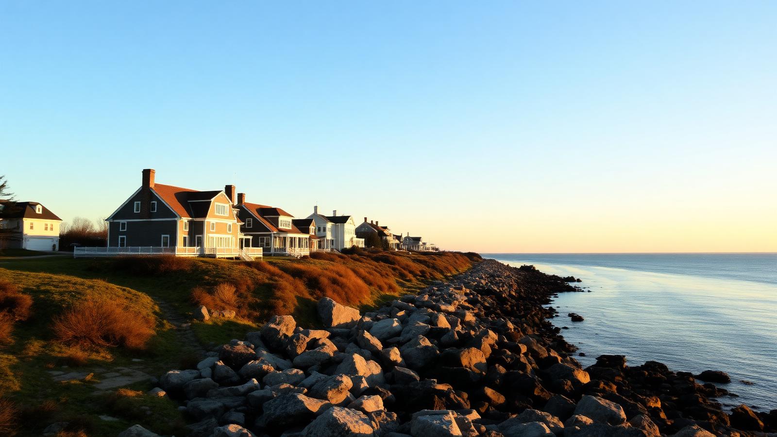Coastal South Shore Massachusetts homes at sunrise